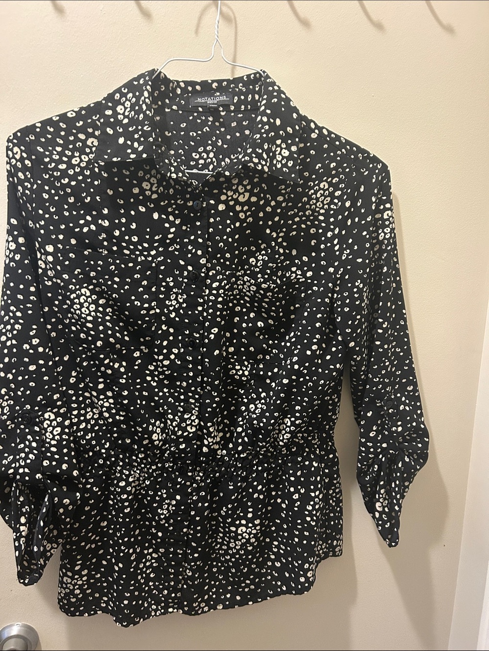 Black Button-Front Shirt with White Spot Print